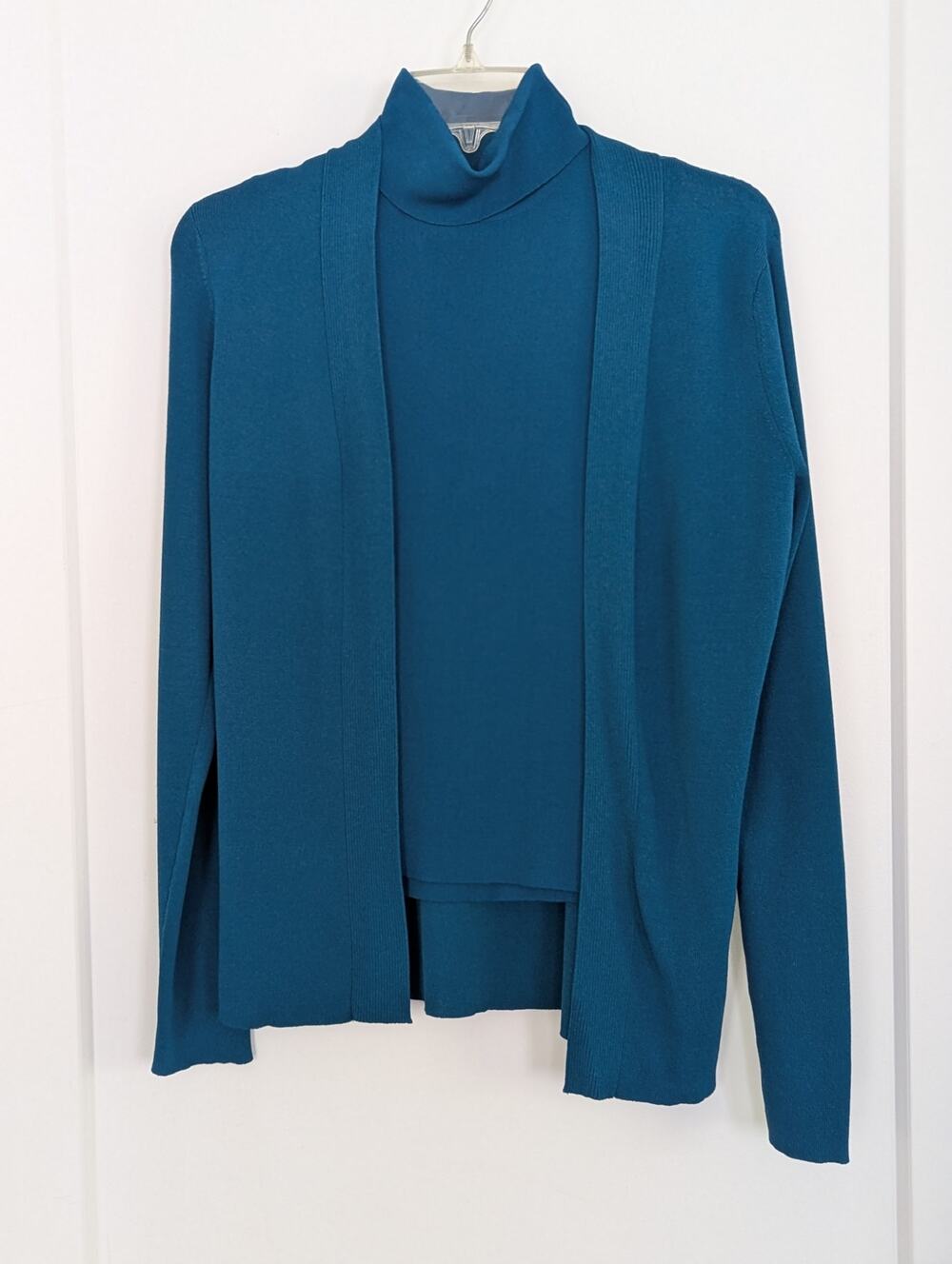 Scott Taylor Small Teal Blue Sweater Twin Set Sleeveless Turtleneck Cardigan
